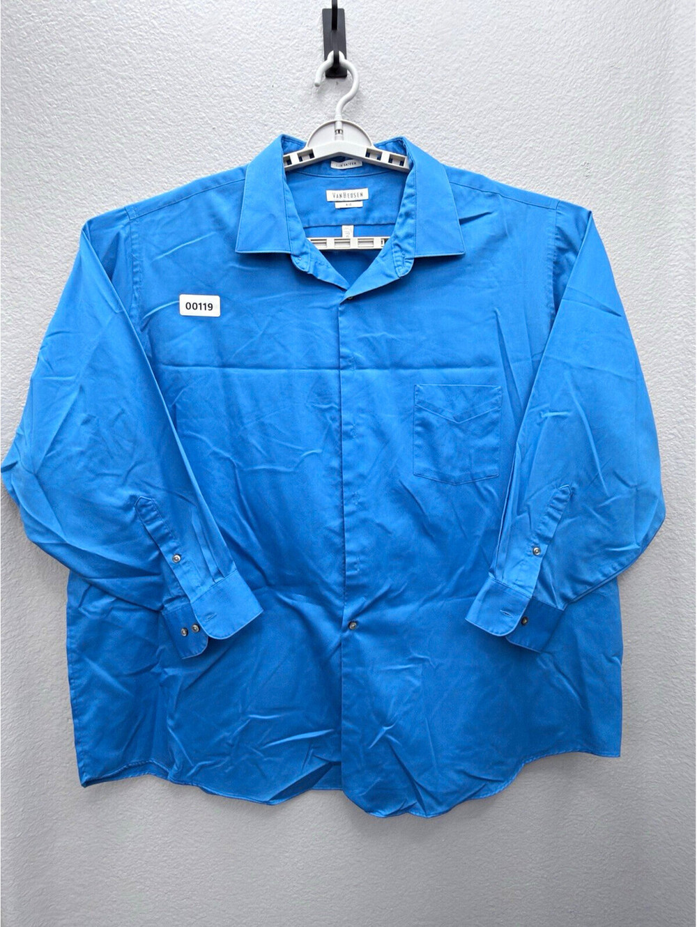 Van Heusen Lux Sateen Big Fit Solid Blue Dress Shirt 20 34/35 Wrinkle Resist